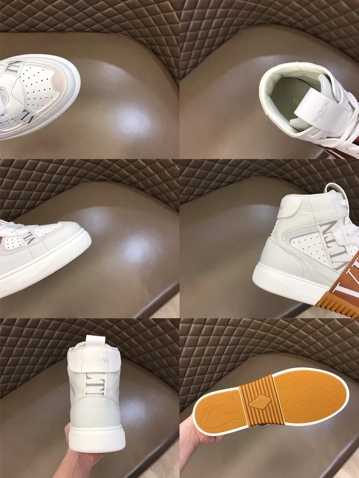 p480 "VALETINO**" new high-top 🆕 calfskin lace-up sneakers. No man should be able to refuse these shoes. The classic color scheme is so handsome! Purchase a high-precision replica of the original version to instantly sell off the market currency! 6 VLTN logo rubber effect straps - Valentino Garavani Logo printed on the back and tongue, all materials are customized to ensure quality! Size: 38-44